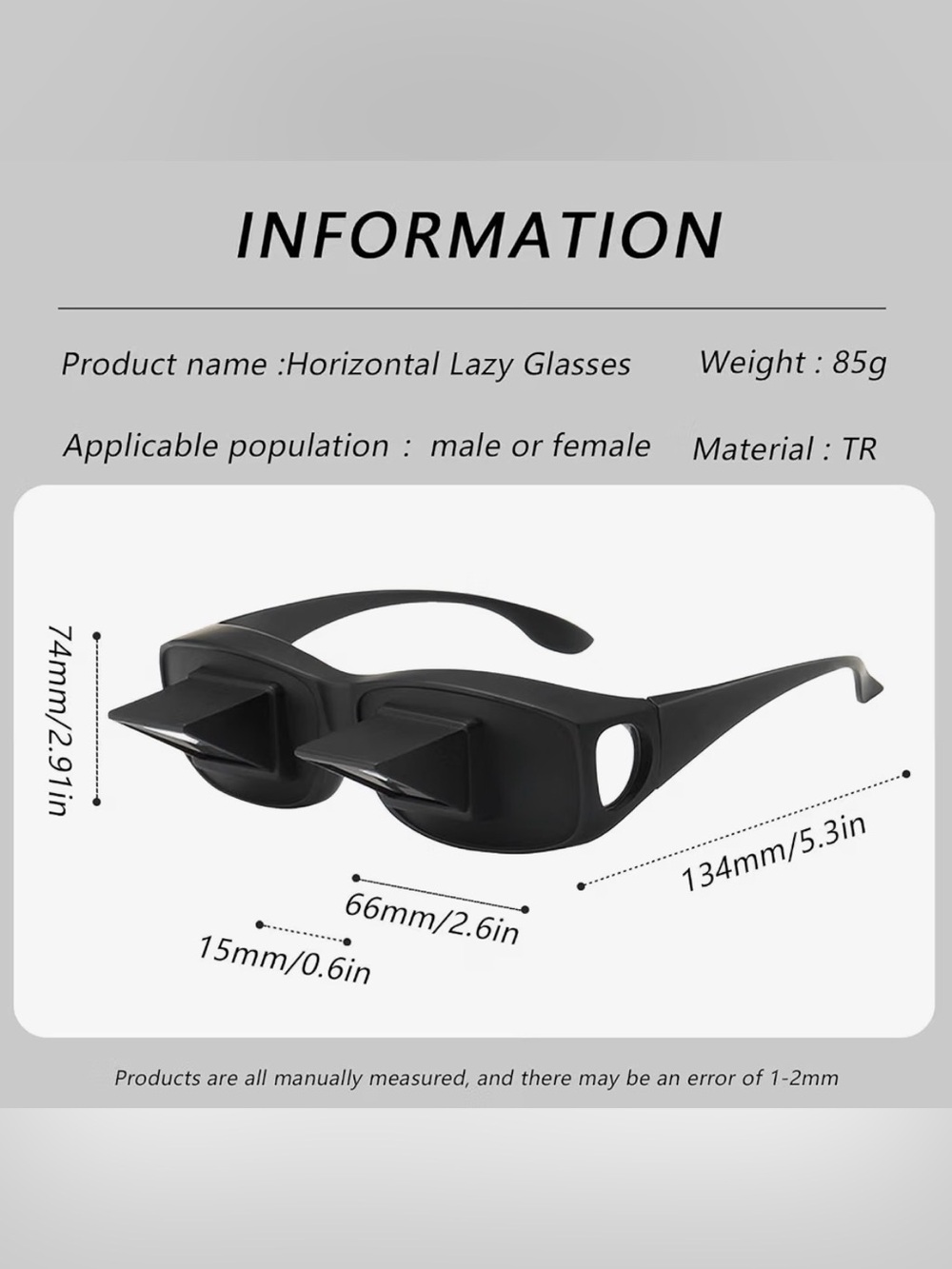 Horizontal Lazy Glasses 90° Prism Reading TV Glasses Black